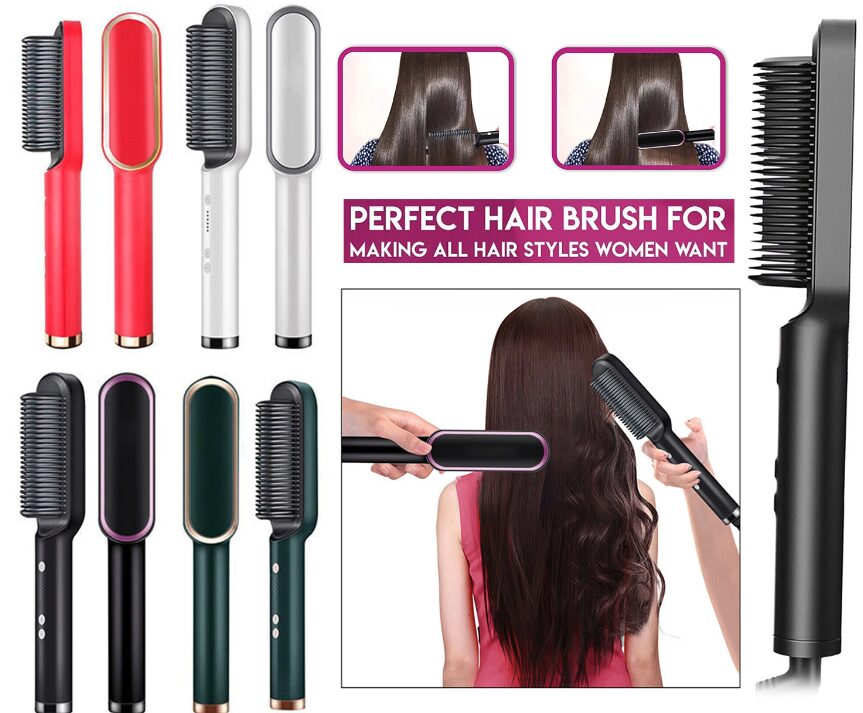 Hair Straightener Brush Straightening Curler Hot Comb Electric Adjustable Heat