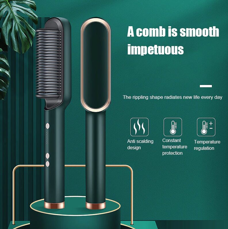 Hair Straightener Brush Straightening Curler Hot Comb Electric Adjustable Heat
